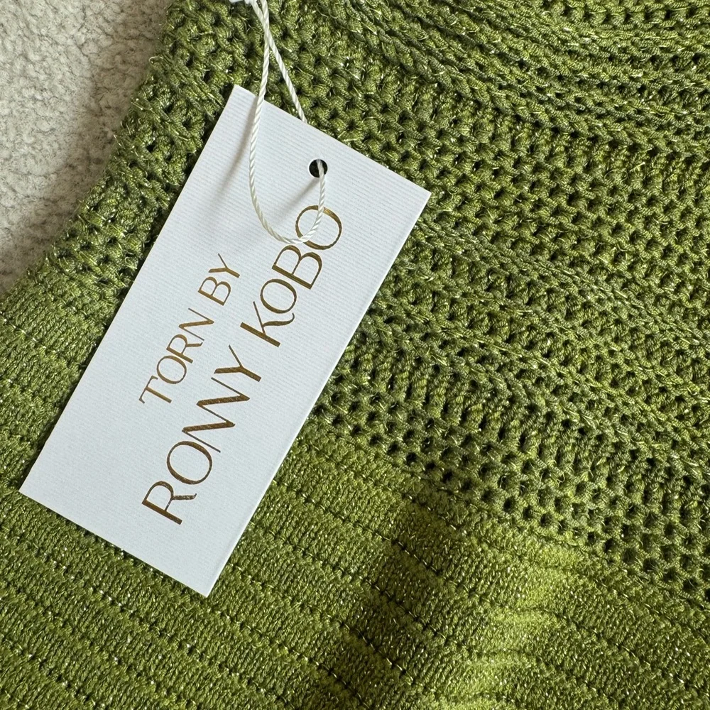 Torn by Ronny Kobo Madi Dress in metallic green sexy beach crochet midi sz m - Picture 10 of 15
